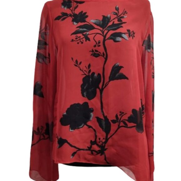 Vintage Cha Cha Vente Sheer High Low Blouse Women's Size Medium Red Sheer - Picture 2 of 8